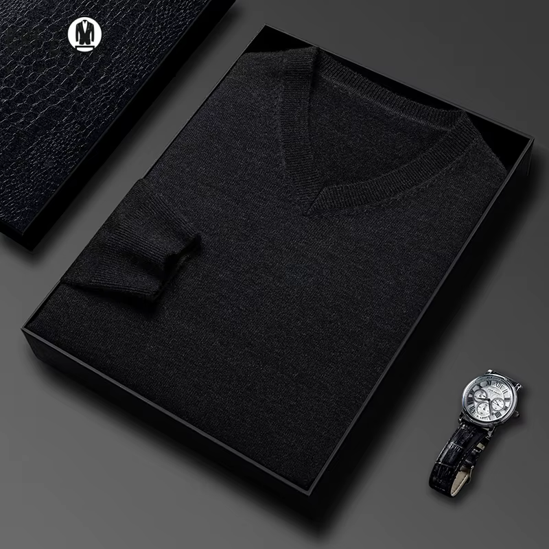 Sweat-shirt basique à col en v pour hommes, couleur unie, chaud, tricoté, surdimensionné, élastique, col rond, pour tenue décontracté, automne