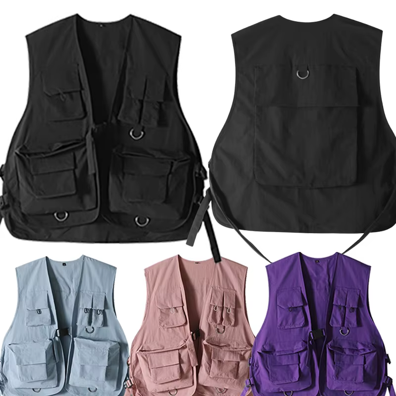 Gilet tactique rose pour femmes, vêtements de travail multi-poches, haut tendance décontracté, coupe ample, streetwear d'automne pour l'extérieur