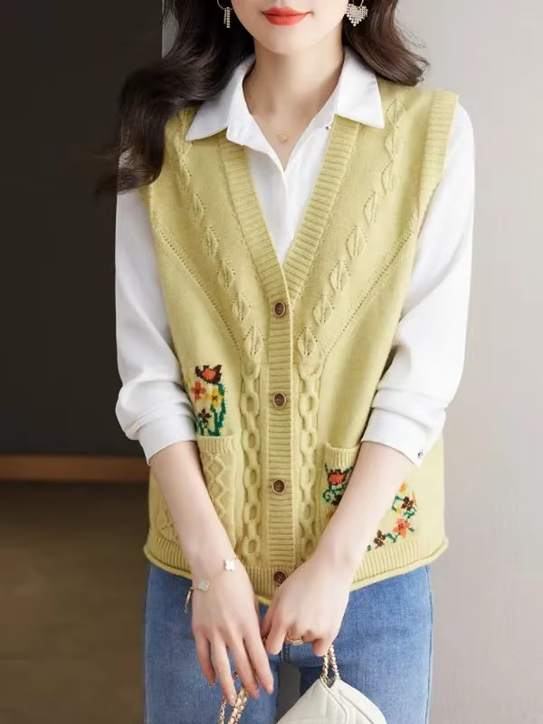 Gilet brodé tricoté pour femmes