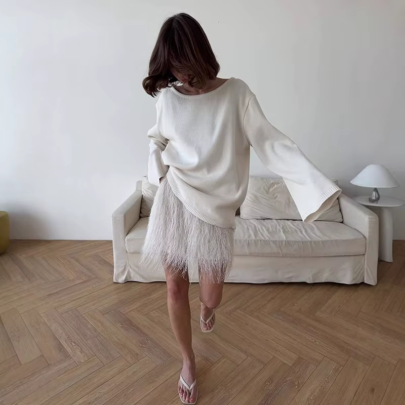 TARUXY dos nu tricoté pull femme ample Sexy à manches longues
