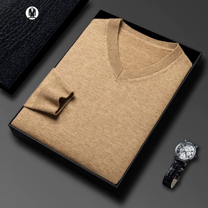 Sweat-shirt basique à col en v pour hommes, couleur unie, chaud, tricoté, surdimensionné, élastique, col rond, pour tenue décontracté, automne