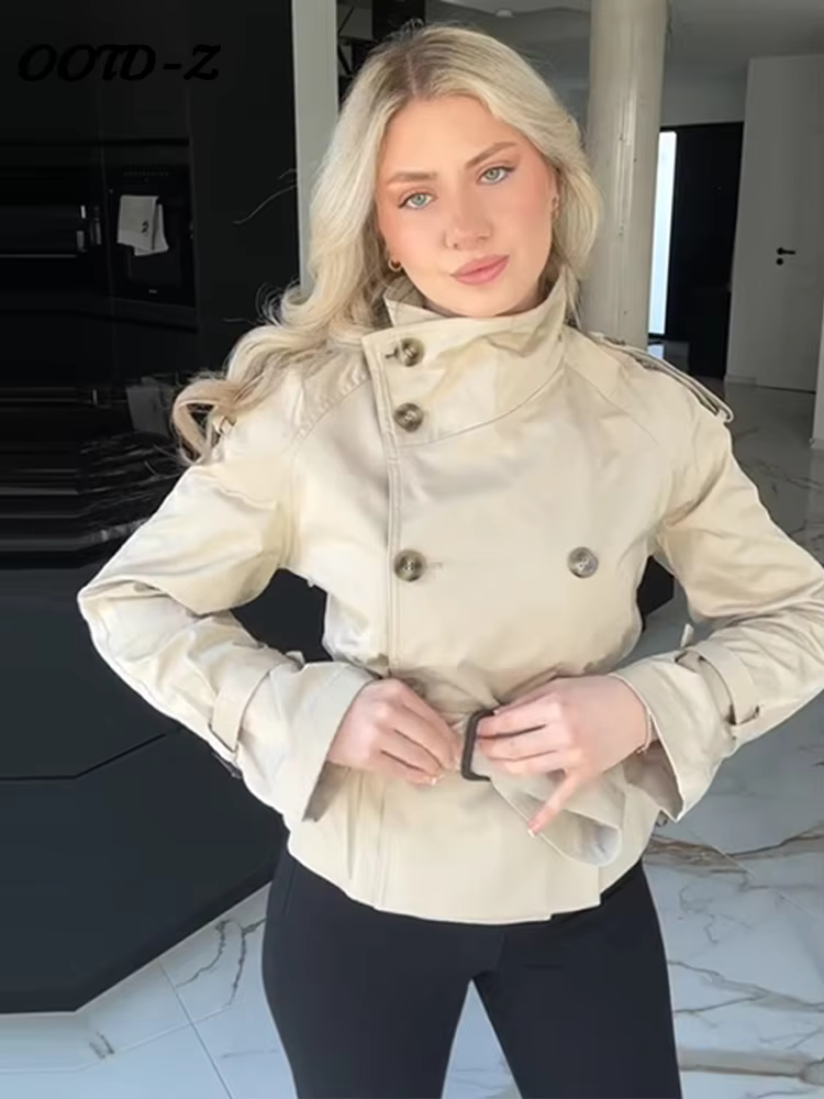 Mode manches évasées femmes manteau élégant col montant simple boutonnage
