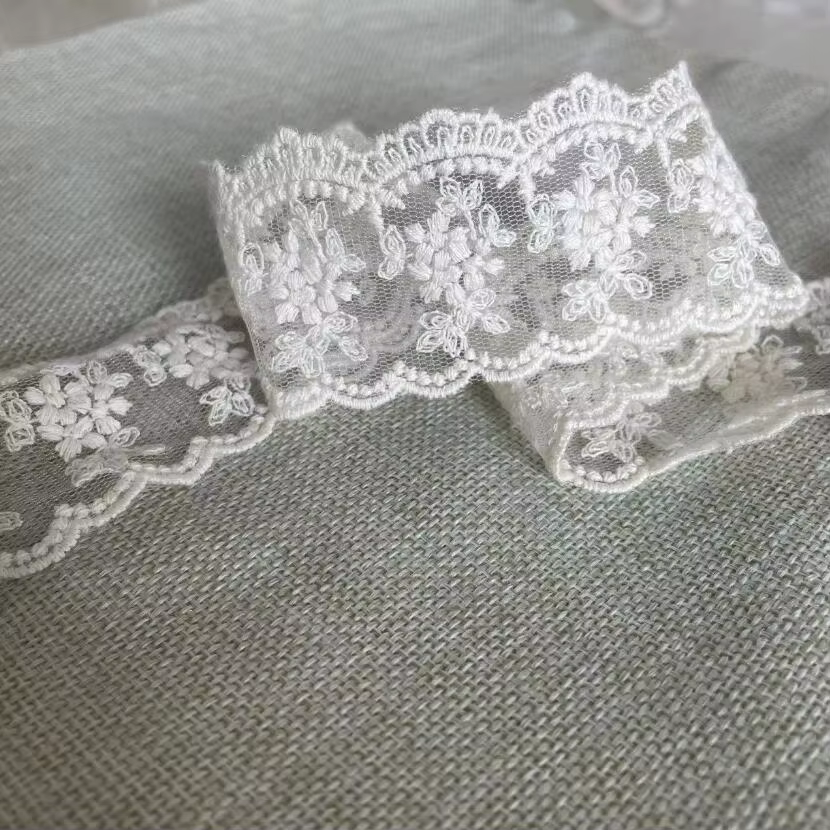 Filet de garniture en dentelle brodée en coton beige, tissu en dentelle brodée, maille de couture bricolage, artisanat de soutien-gorge, travail illac, 2 m, 4.2cm