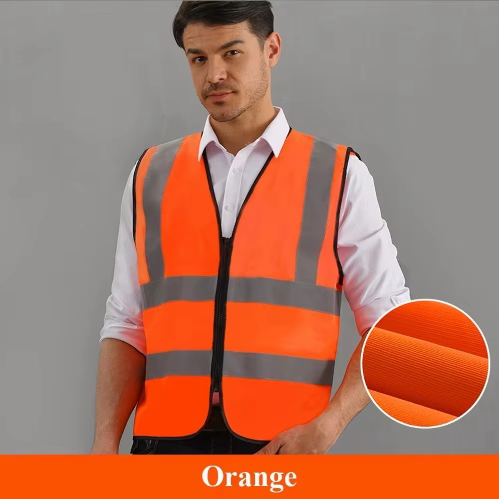 Gilet de sécurité haute visibilité durable avec bandes réfléchissantes avant et fermeture éclair – Tenue de travail pour agents de sécurité et entrepôts