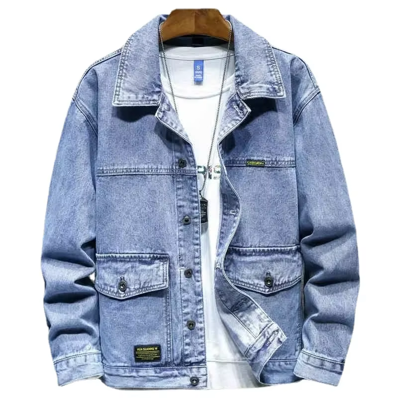 Vestes en jean cargo pour hommes, manteau en jean noir, vêtements à bas prix, tissu à bord, designer élastique, style coréen G, automne
