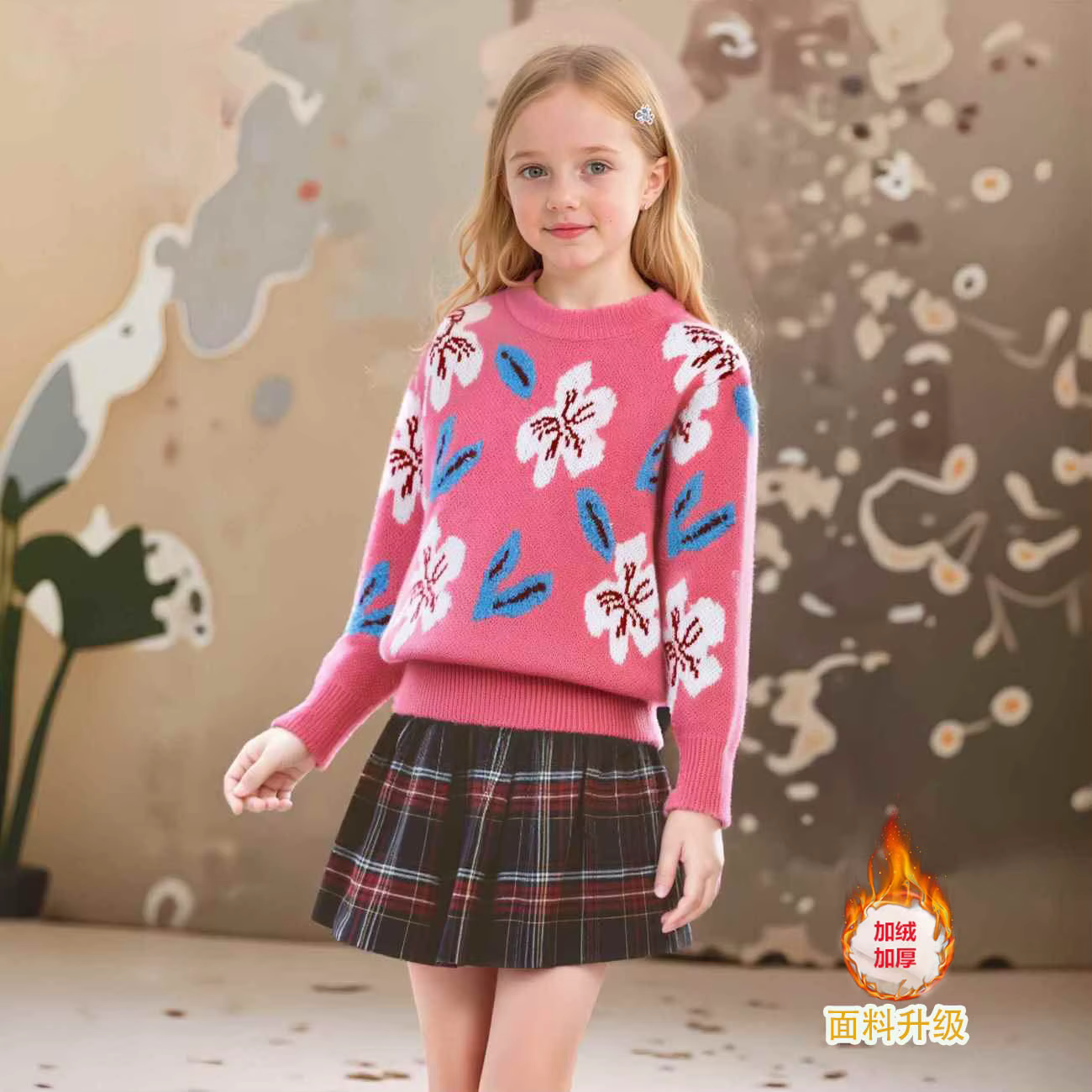 Pull en jacquard vintage pour filles, nouveau pull polyvalent automne-hiver pour enfants et adolescents