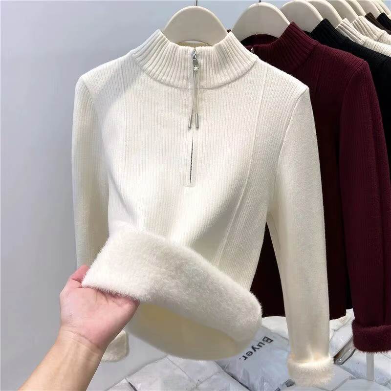 Pull demi-col roulé à fermeture éclair avec doublure polaire