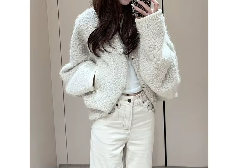 Cardigan blanc manteau d'agneau pour femme automne et hiver nouveau
