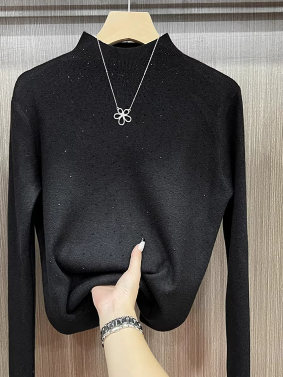 Hiver col roulé chandails femmes hauts scintillants coupe ajustée Pull