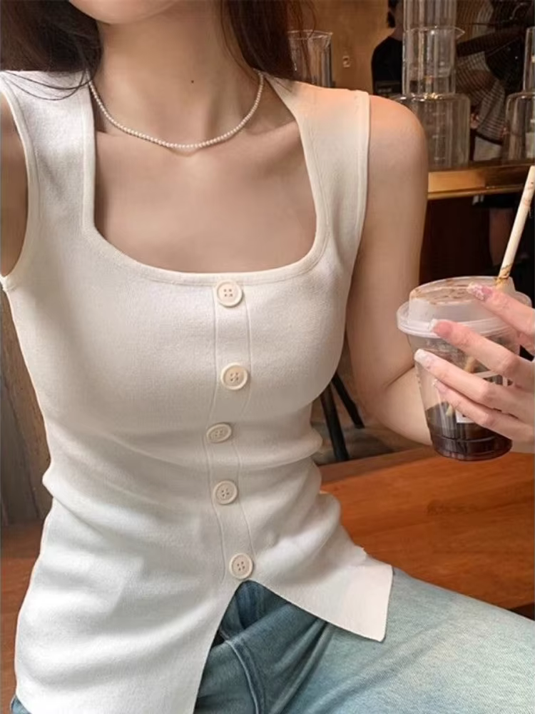 Gilet tricoté Sexy à col carré pour femmes