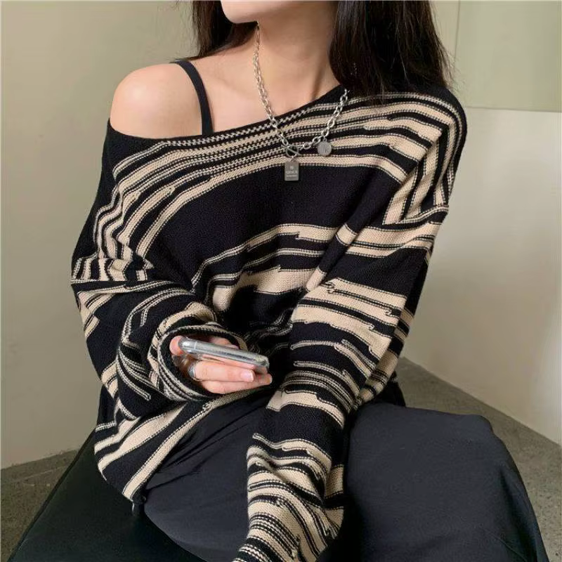 Pull rayé à manches longues pour femme