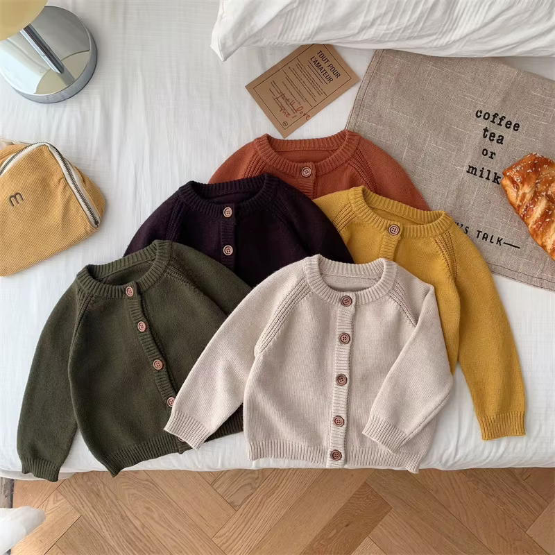 Pull en tricot pour enfants de 0 à 5 ans, Cardigan d'automne pour garçons et filles, manteaux décontractés de couleur unie, à la mode, nouvelle collection printemps