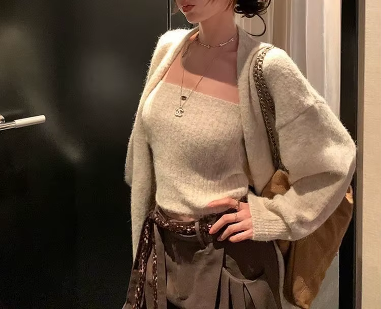 Ensemble pull Cardigan en tricot à manches longues pour femmes