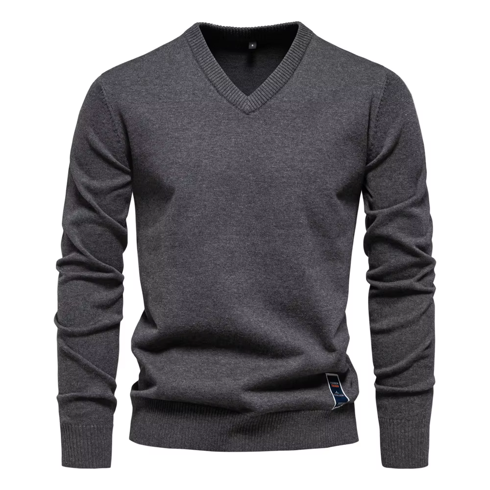 Pull en coton à manches longues pour hommes, pull à col en V, vêtements chauds, pull décontracté, document solide, mode, 2025 coton