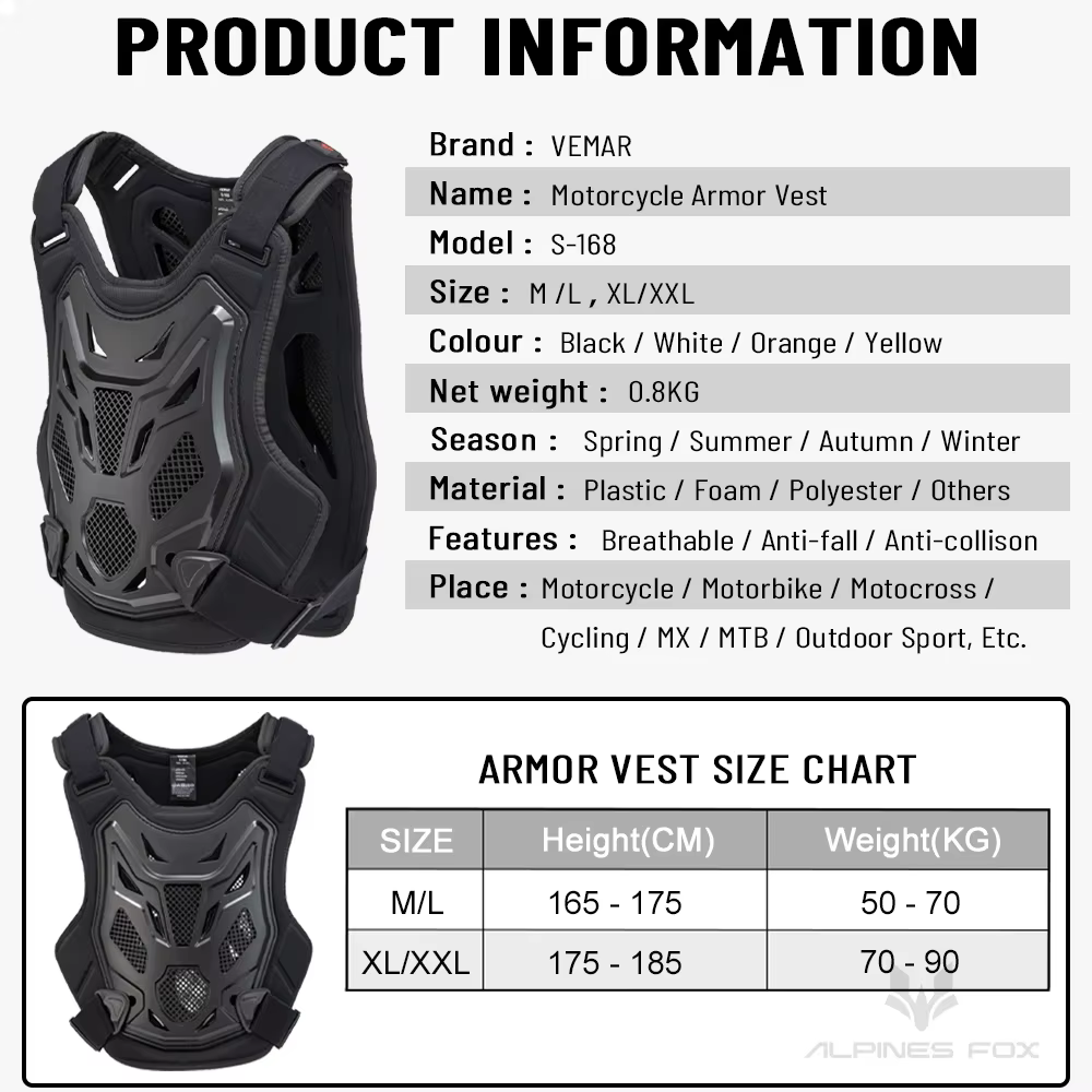 VEMAR-Armure Linge de moto pour hommes et femmes, GlaBack, Chest Protector, Hurbike, Off-Road, DH, VTT, Vélo, Équipement de protection, Motocross, D343