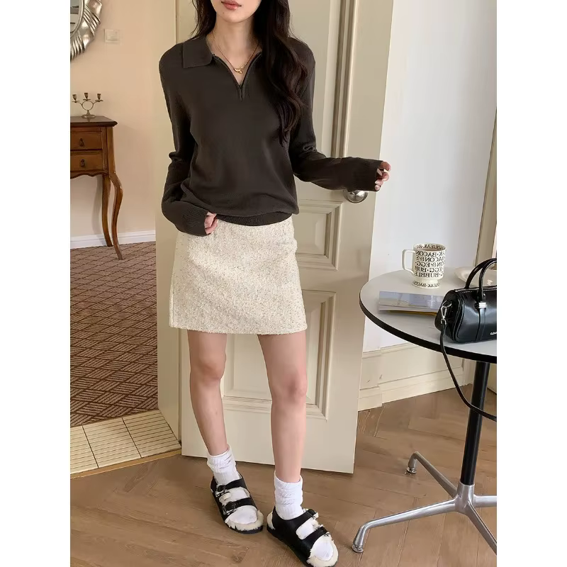 2025 Automne Nouveau pull en tricot à col polo et demi-fermeture éclair