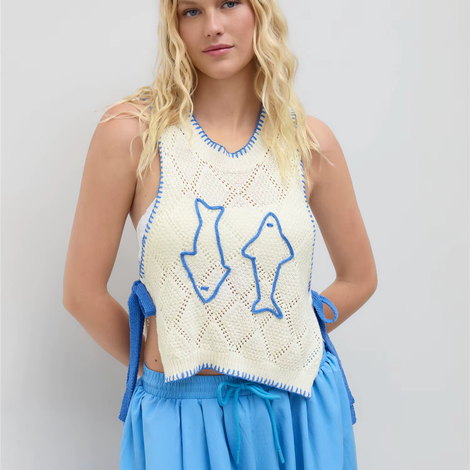 Femmes mignon graphique pull gilet Y2K léger sans manches tricot