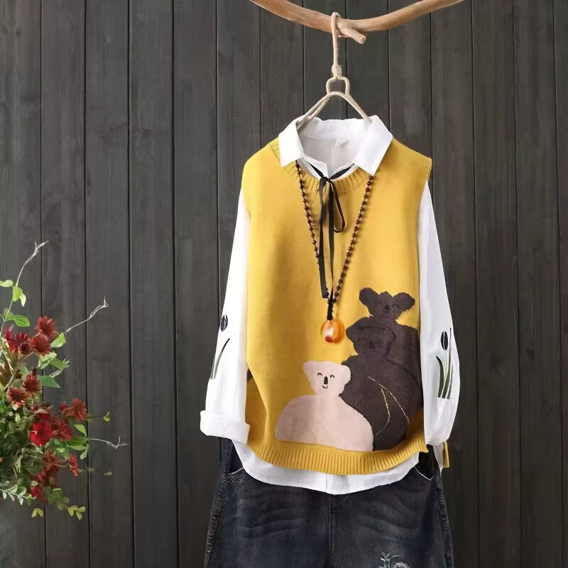 Gilets en tricot à col rond pour femmes