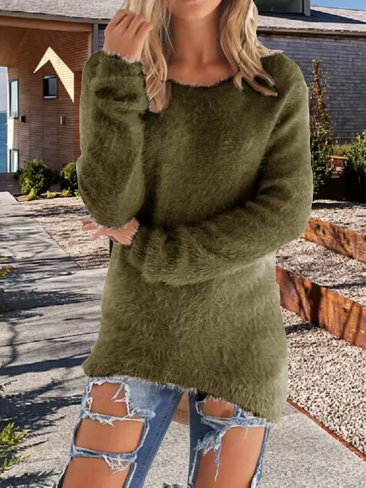 Pull tricoté décontracté pour femmes, ample, couleur unie, automne-hiver, polyester, col rond, lâche, épais, manches longues, confortable, occasions spéciales