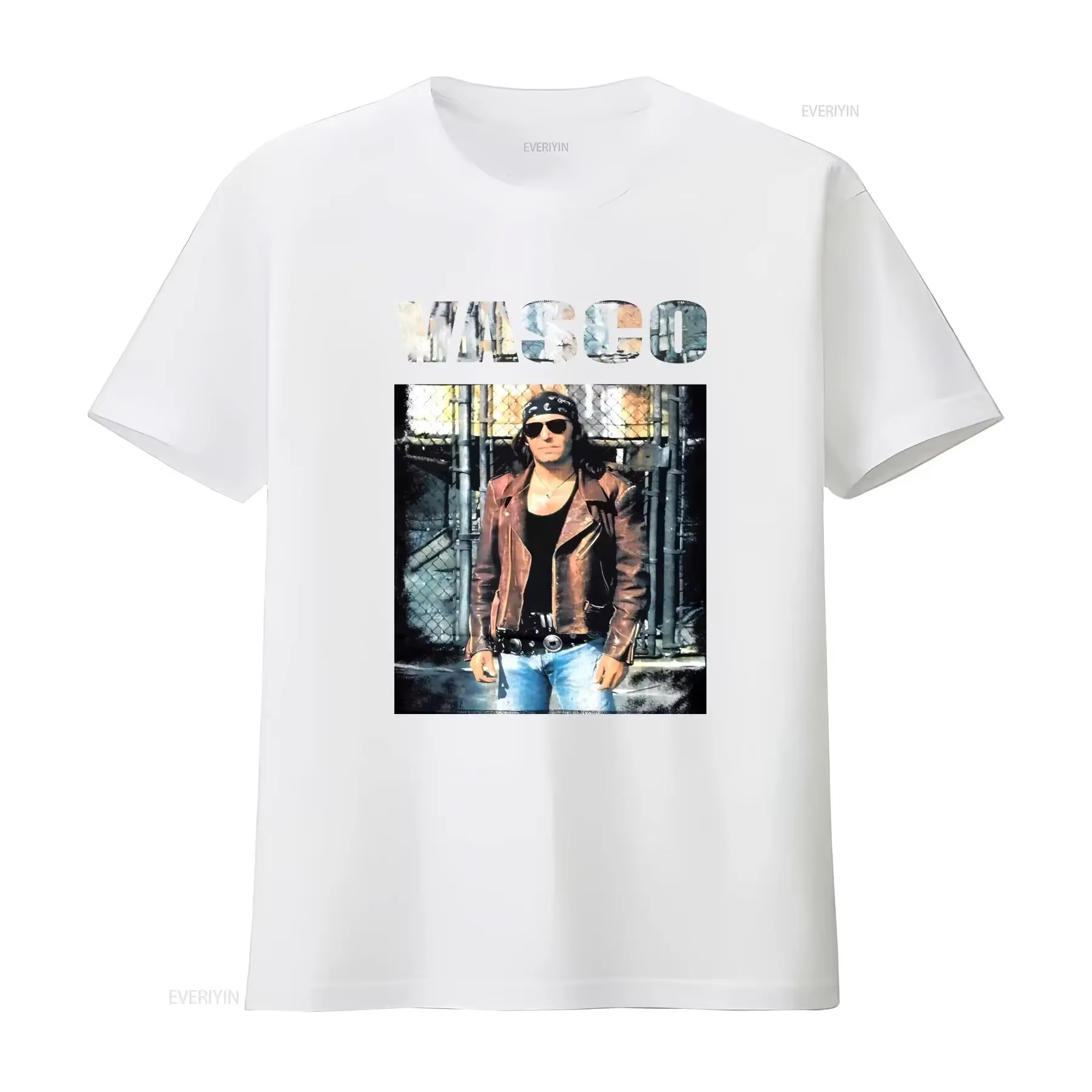 T-shirt original vintage Vasco Rossi 1993 col rond décontracté tissu légèrement extensible coupe régulière vintage