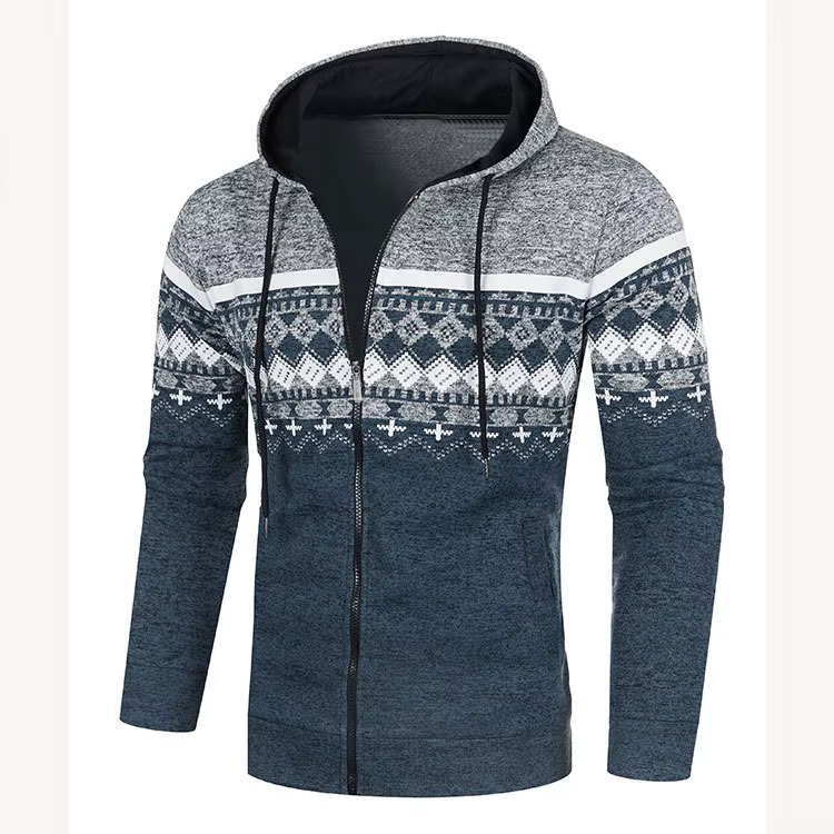 Veste à capuche pour hommes, nouveau Cardigan décontracté, ample, fin, pull en peluche, Style ethnique imprimé, veste Slim tricotée