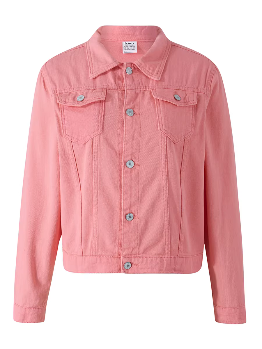 Veste en jean boutonnée à manches longues pour femme avec poche poitrine, couleur unie, noir, bleu, jaune, rose, rouge, décontracté, document