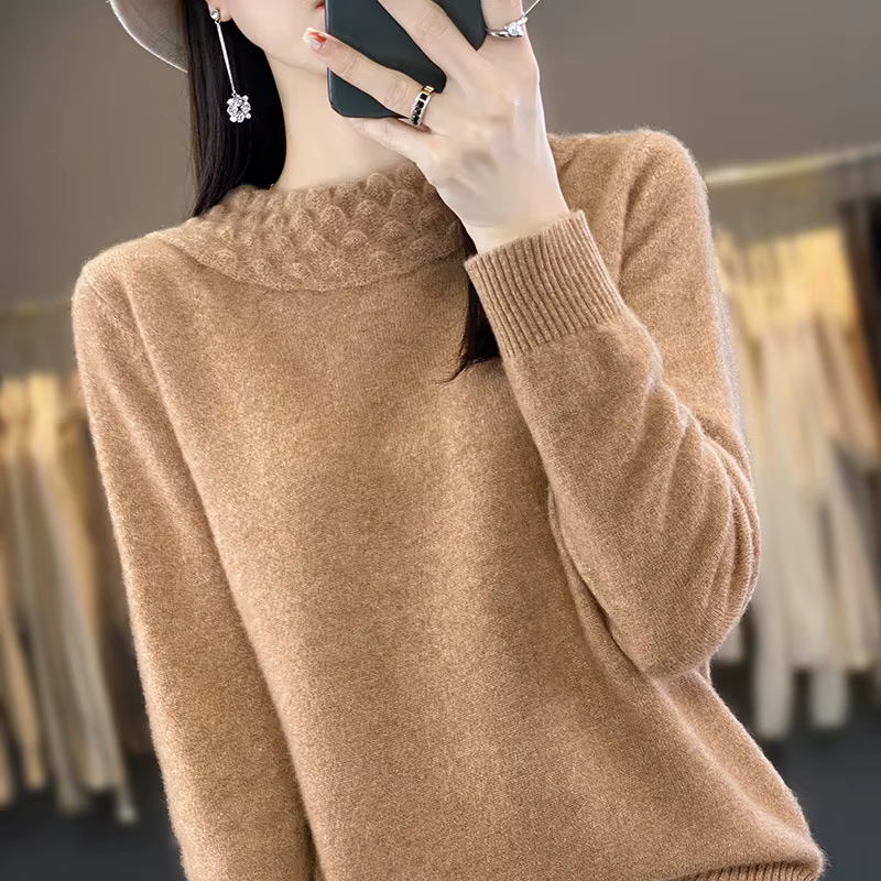 Femmes pull col rond chaud automne hiver épais tricoté corée mode chemises de fond printemps tricot pulls à manches longues haut rigide