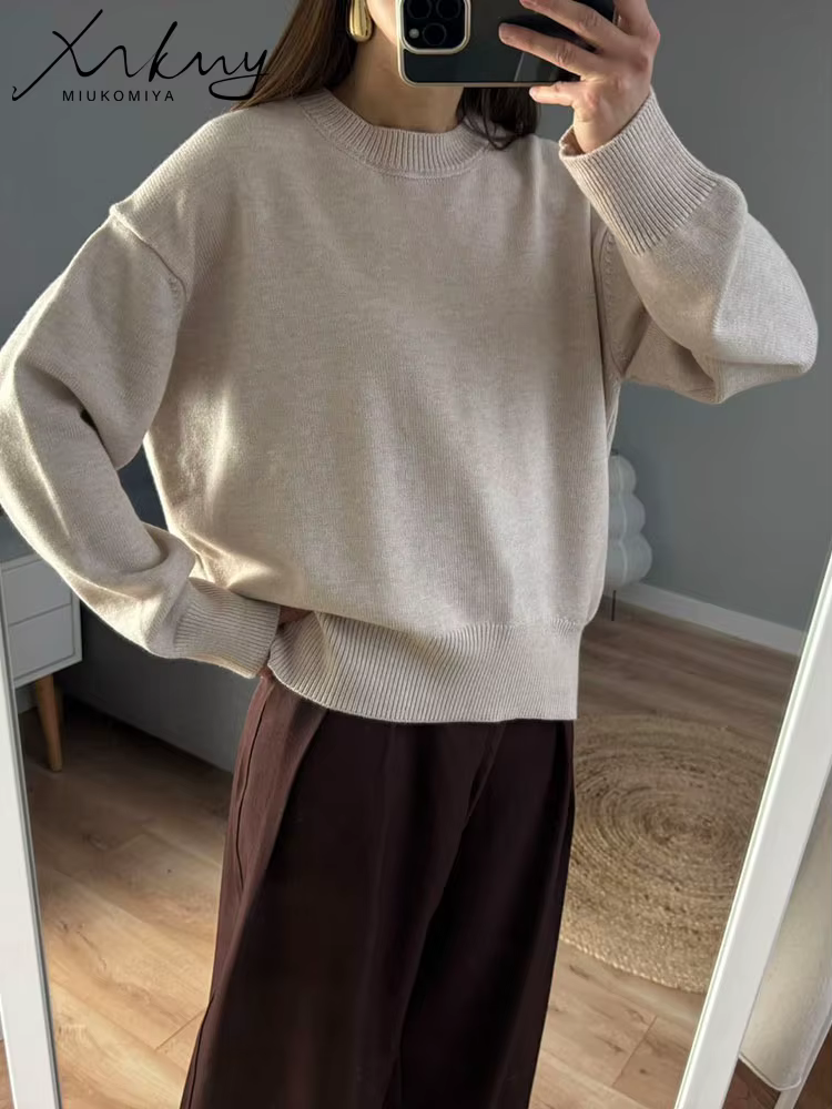 MiuKoMiYa femmes hiver surdimensionné pull bordeaux col rond Vintage pulls en vrac chandails de noël