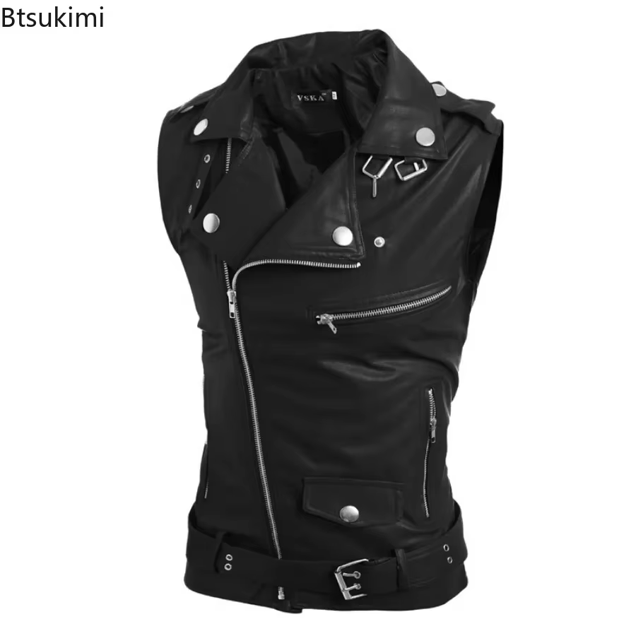 Gilet en cuir PU décontracté pour homme 2026 – Veste sans manches automne-hiver, gilet chaud et épais, gilet de moto en cuir pour homme 3XL