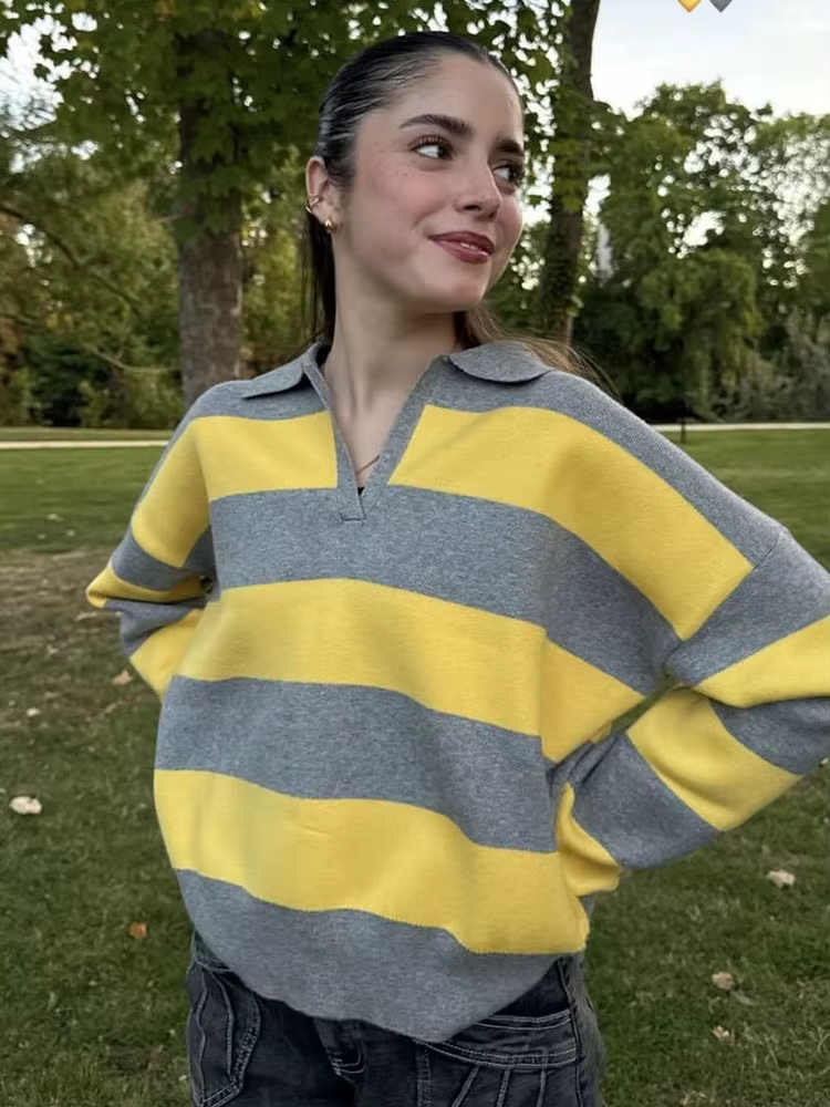 HH femmes tendance décontracté rayé tricoté pull