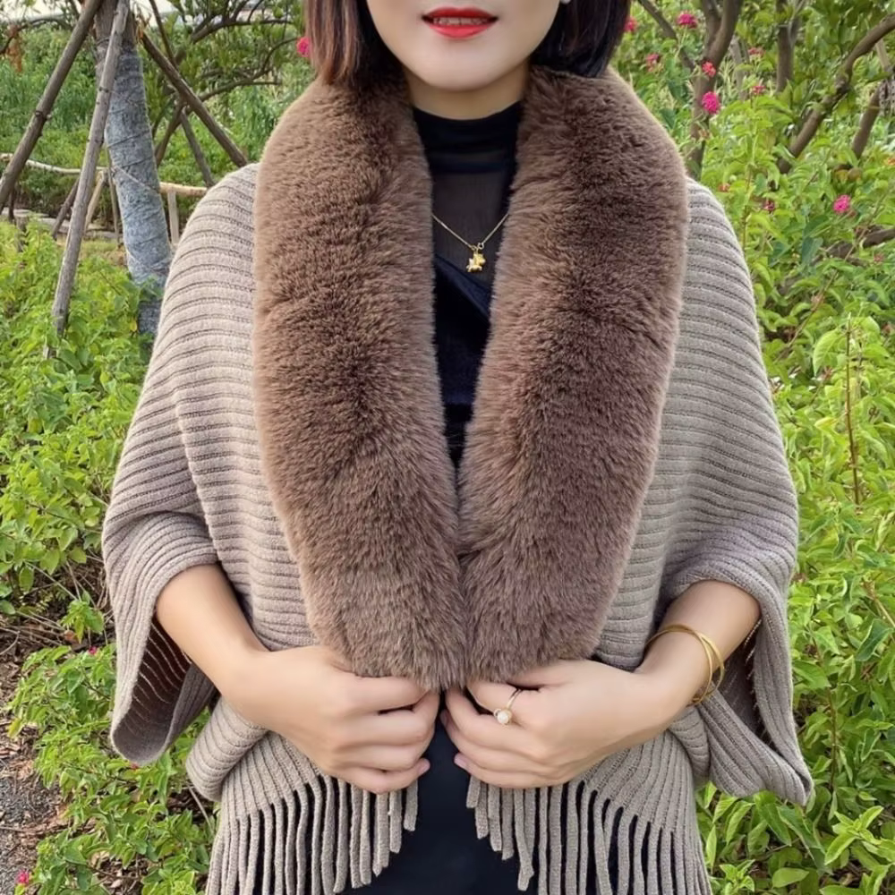 Robes de soirée pour femmes Cardigan Cape hiver chaud tricot châle fausse fourrure col enveloppes