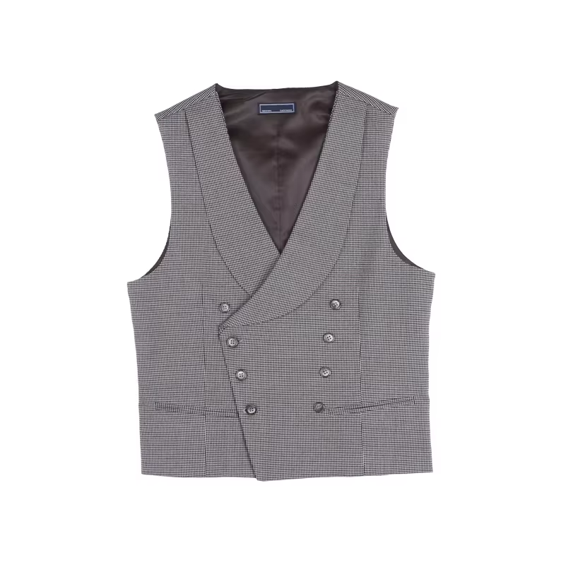 Gilet de costume pour hommes rétro Steampunk gris pied-de-poule col à revers Double boutonnage gilet homme Gentleman gilet d'affaires 2025