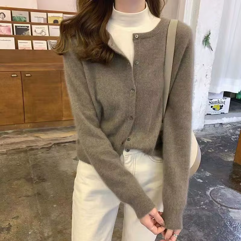 Lucyever-Cardigan décontracté à col rond pour femme