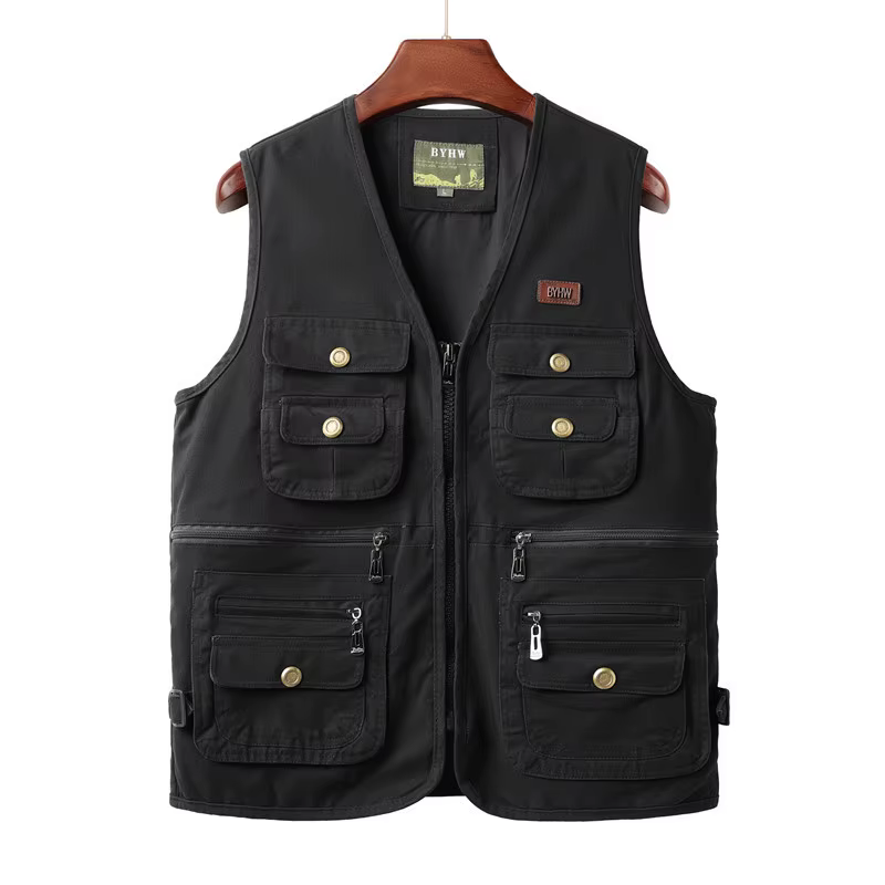 Gilet pour homme multi-poches sans manches, veste cargo pour homme, vêtements de travail en plein air, voyage, randonnée, gilet en coton