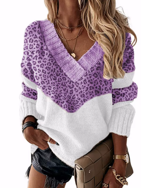 2025 nouveau pull tricoté ample à blocs de couleur pour femmes