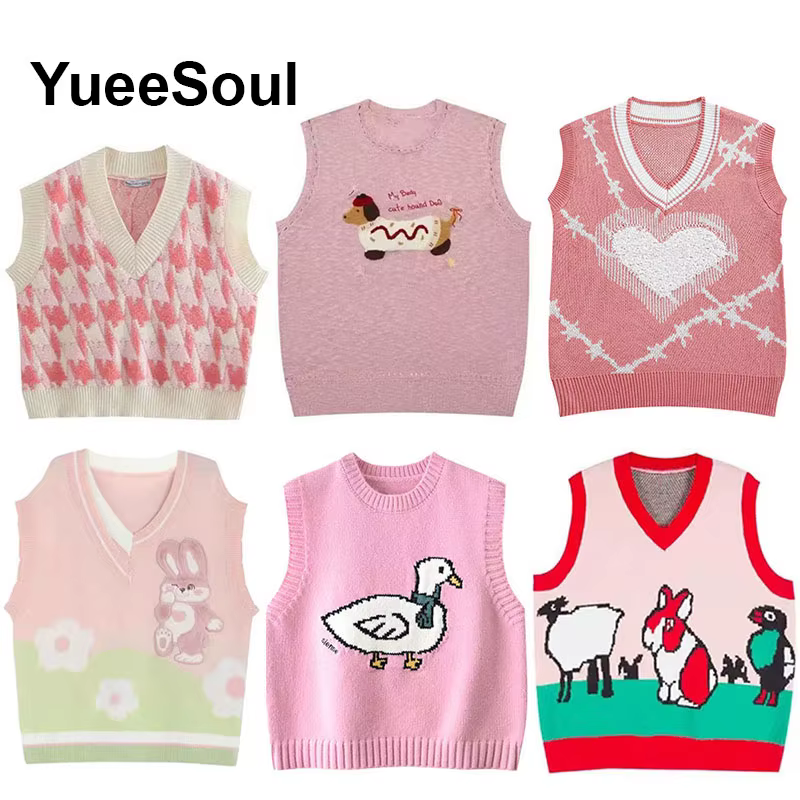 Pull rose tricoté sans manches, gilet surdimensionné, tricot, doux et mignon, décontracté, pour femmes, nouvelle collection automne 2026, Y2K
