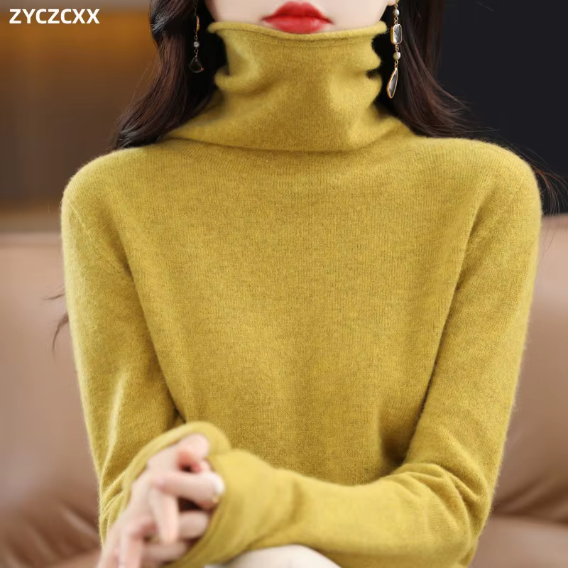 Pull à col roulé en laine mérinos pour femme
