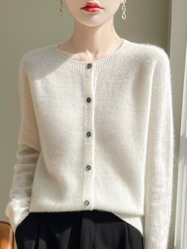 Pull en laine mérinos cardigan femme col rond solide confortable automne hiver décontracté pour femmes ocassions spéciales