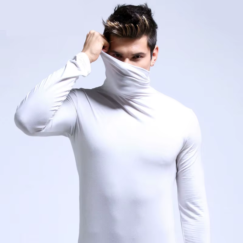 T-shirt à col haut pour homme, coupe ajustée, mode automne-hiver, manches longues, coton, décontracté, respirant, pull-over