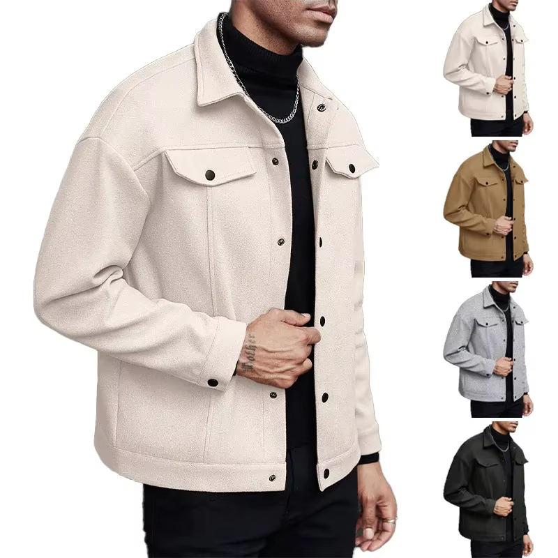 Veste en laine pour hommes, manteau à col de Style sportif décontracté, nouveau modèle d'automne et d'hiver, coupe confortable, vêtements d'extérieur décontractés pour affaires