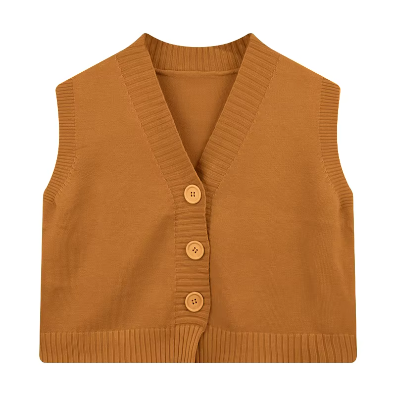 Gilet pull boutonné col en V polyester pour femmes et adolescentes tenue basique printemps été