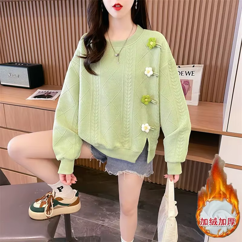 Pull en tricot à fleurs vert clair pour femmes