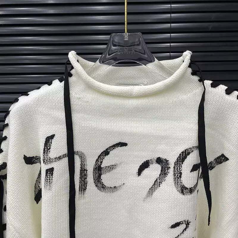 KUCLUT 2025 automne nouveau Design de mode lettre cravate tricoté pull haut pour femmes décontracté taille haute pulls femme 1A570