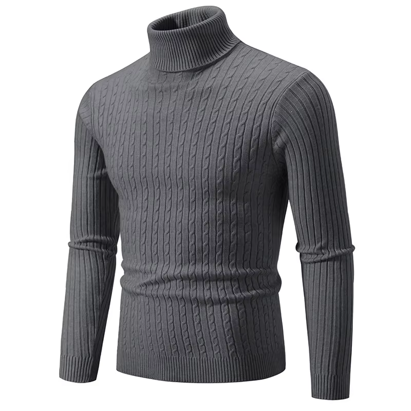 Pull col roulé chaud pour homme 2026 – Couleur unie, tricoté, décontracté, en laine, pour l'hiver et les activités de plein air
