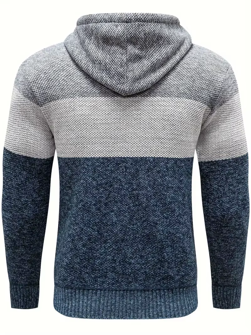 Cardigan à Capuche pour Homme, Vêtement Confortable et Chaud, Style Patchwork, Fermeture Éclair, Loisirs, Automne, Taille 3XL