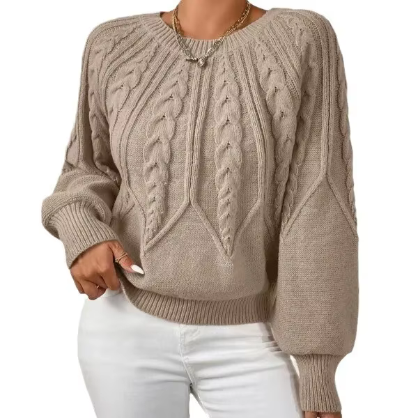 Pull tricoté torsadé Vintage à col rond pour femme