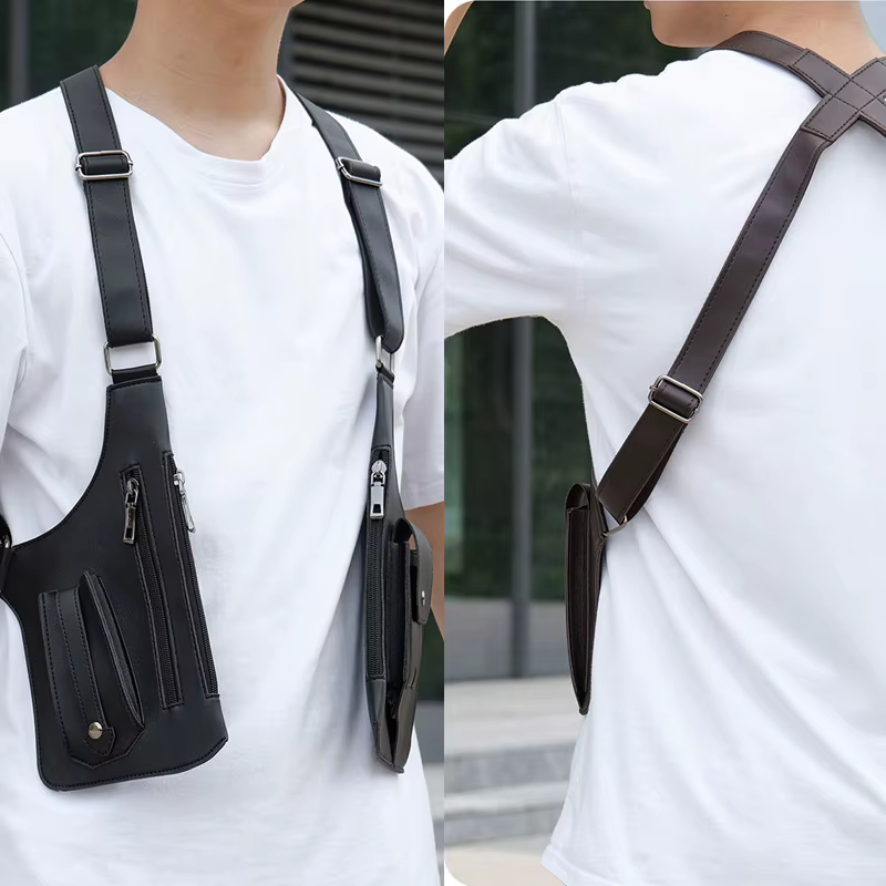 Sac de poitrine tactique pour homme en cuir PU de haute qualité, pochette pour téléphone, design vintage, sacoche sous le bras, accessoire de cosplay