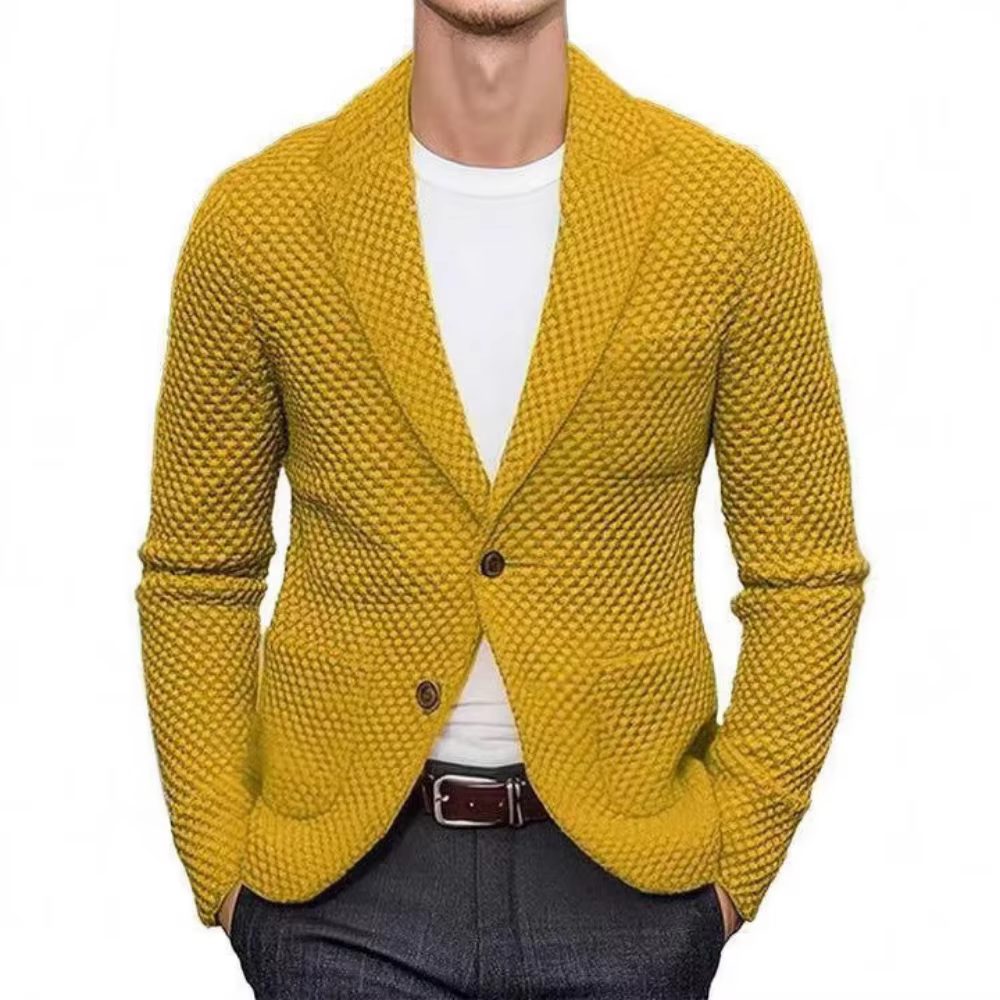 Vintage boutonné revers tricot vestes hommes printemps automne décontracté couleur unie texturé tricoté Cardigans hommes mode mince vêtements d'extérieur