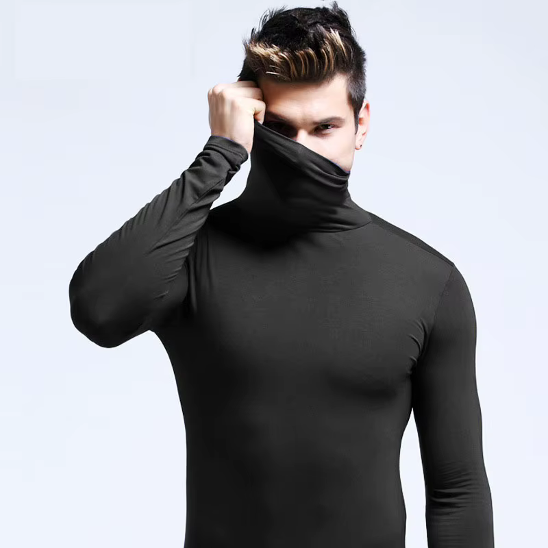 T-shirt à manches longues et col haut pour homme, manteau chaud, couleur unie, automne et hiver, nouvelle collection