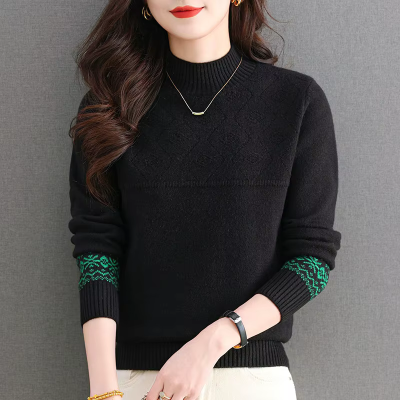 Pull en laine à manches longues et col mi-haut pour femme